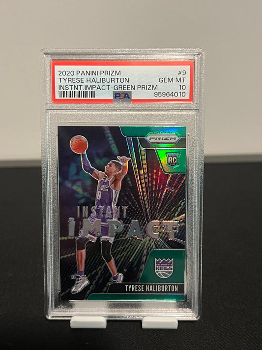 2020 PANINI PRIZM TYRESE HALIBURTON
INSTNT IMPACT GREEN PRIZM PSA 10